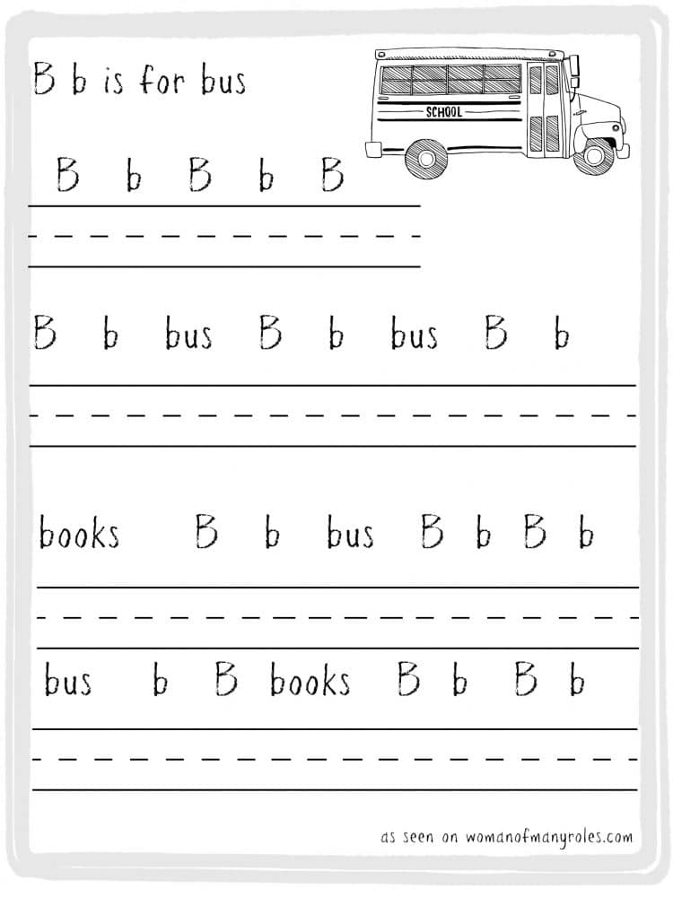 B is for Bus Practice Writing Printable Sheet